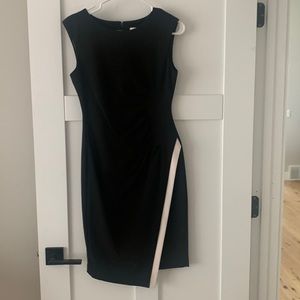 Calvin Klein black dress with asymmetrical white line